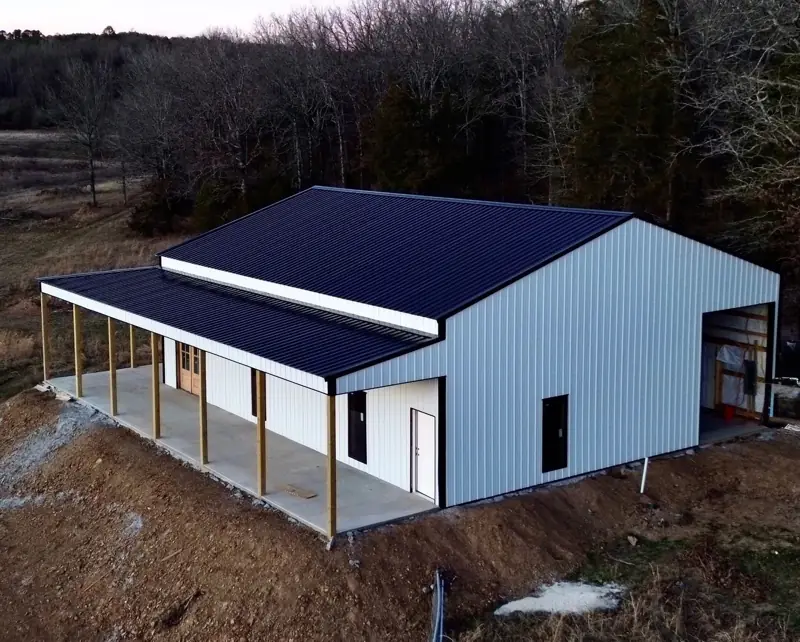 Aerial side view of the barndominium