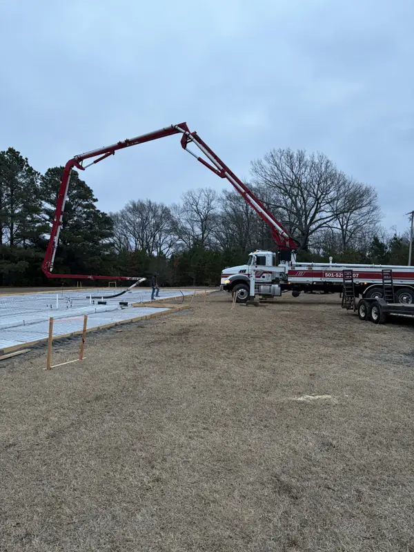 Concrete pump truck at a slab pour
