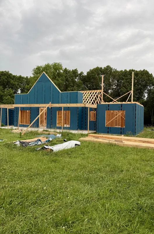 Sheathed walls before roof framing