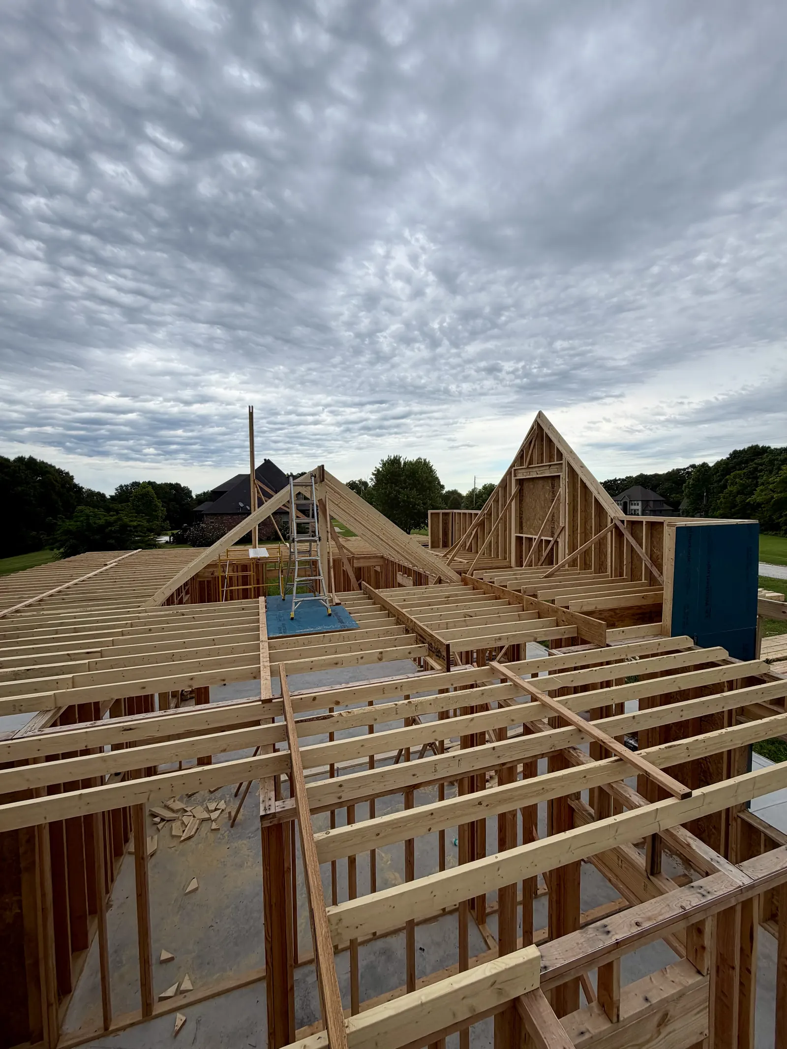 Roof framing on a new home in the Arkansas River Valley