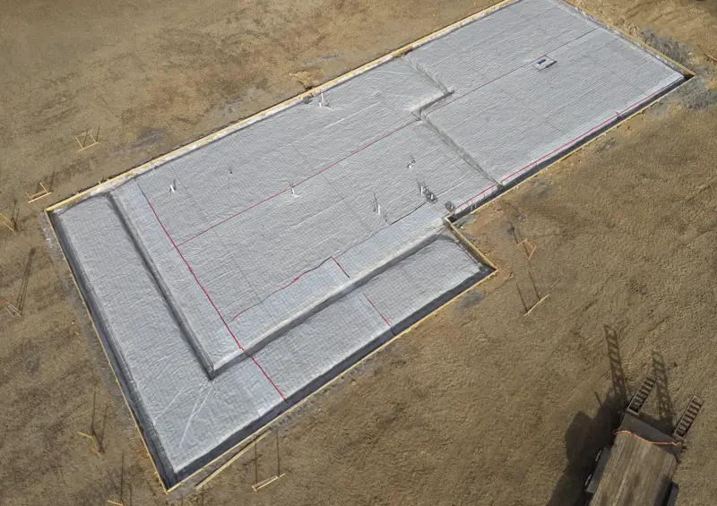 Aerial view of a formed slab ready to pour